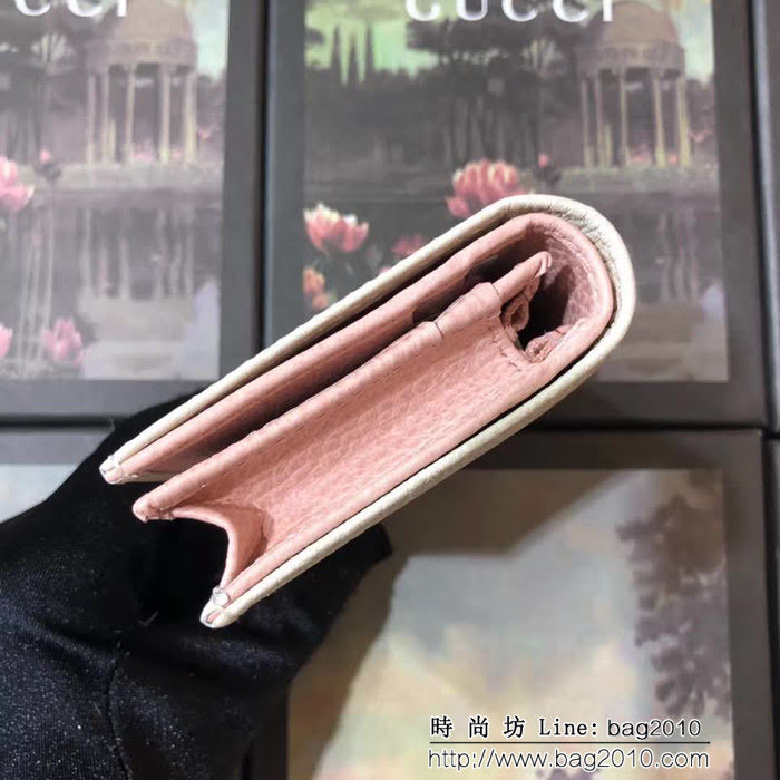 GUCCI古馳 頂級原單 2018早秋新品 女士雙折皮夾 524289 白配粉 WTG2064